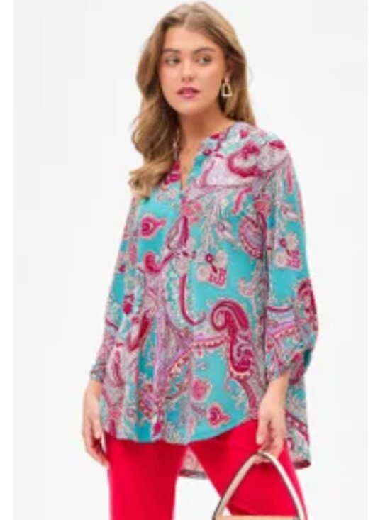 Dear Scarlett Tops - NWT Dear Scarlett Lizzy 3/4 Sleeve Magenta Turquoise FLORAL Top Size L